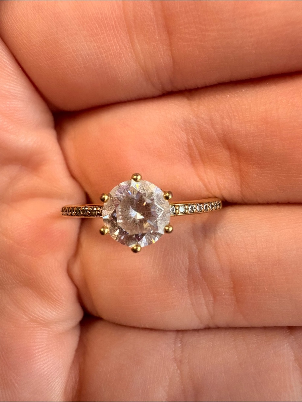 Pandora Gold Ring with Clear Center Stone